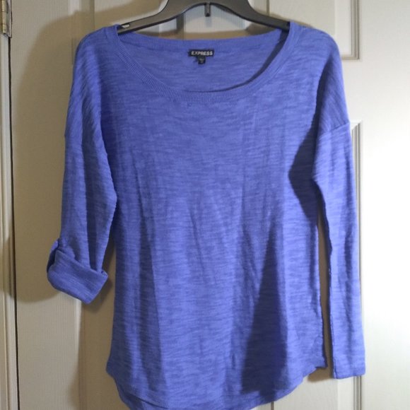 Express Sweaters - Express Women's Scoopneck Convertible Sleeve Sweater - Blue - Size XTRA-SMALL